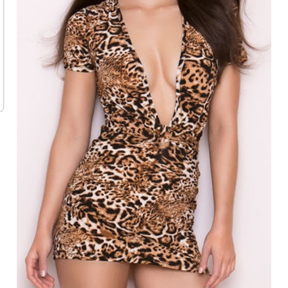 low cut leopard print dress